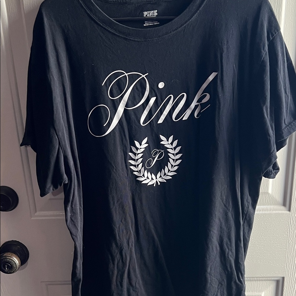 PINK Victoria's Secret Black Tee with White Logo